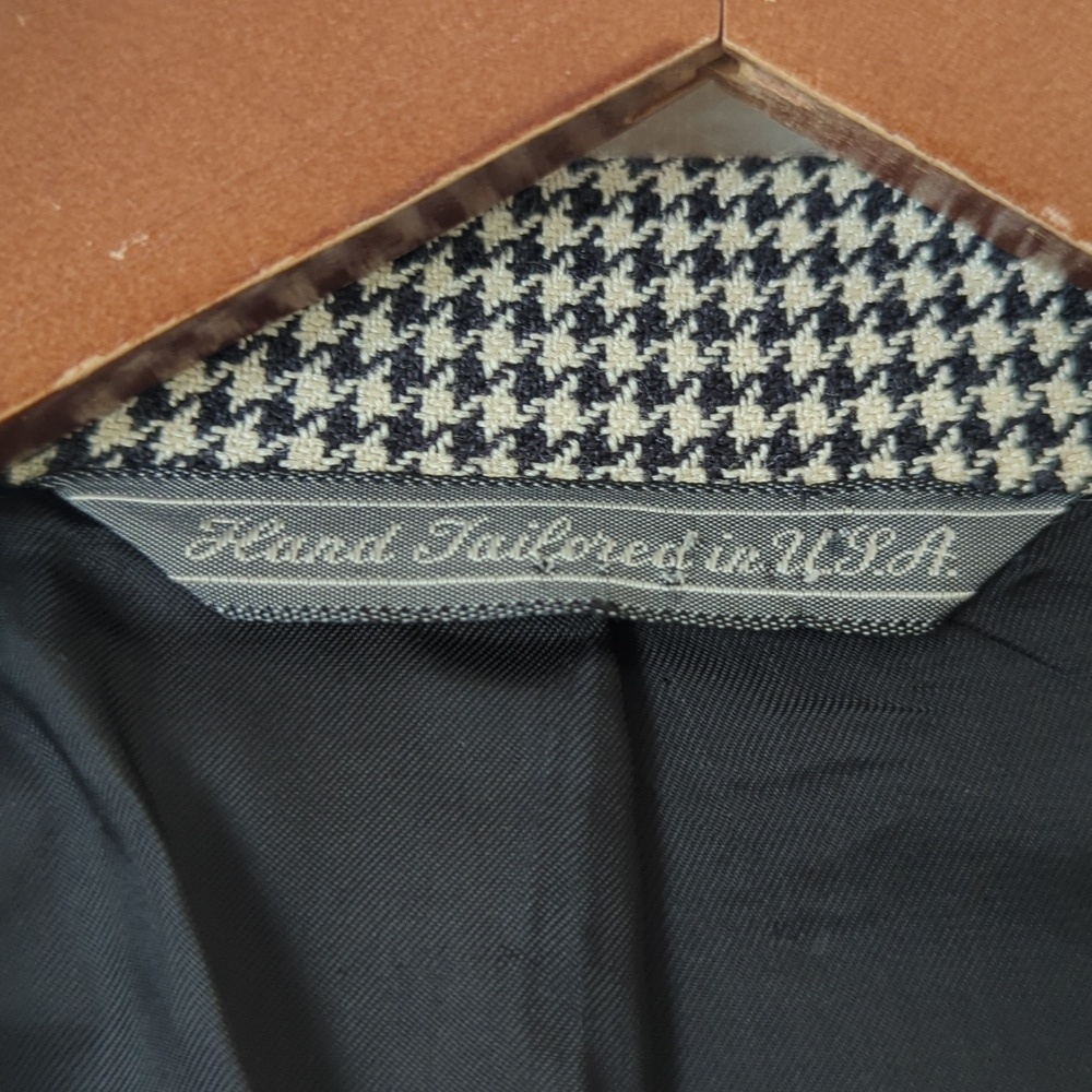 Neiman Marcus 90's Vintage Union Made Houndstooth Blazer Jacket Cream Black 48R - Picture 5 of 15